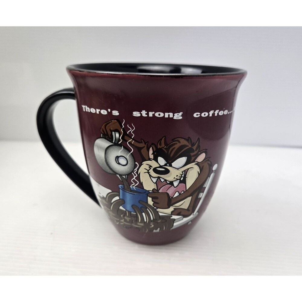 Looney Tunes Tazmanian Devil Coffee Cup Mug 1998 Warner Bros  Strong Coffee HTF